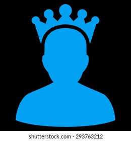 King icon from Competition & Success Bicolor Icon Set. Vector style: flat symbols, blue color, rounded angles, black background.