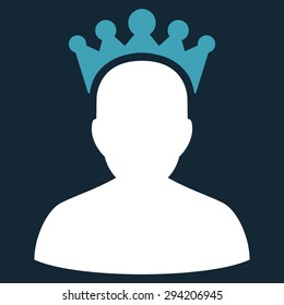 King icon from Competition & Success Bicolor Icon Set. Vector style: flat bicolor symbols, blue and white colors, rounded angles, dark blue background.