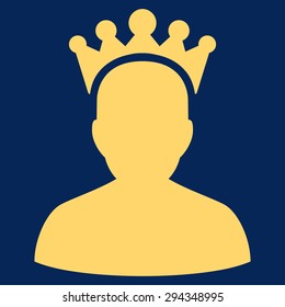King icon from Competition & Success Bicolor Icon Set. Vector style: flat symbols, yellow color, rounded angles, blue background.