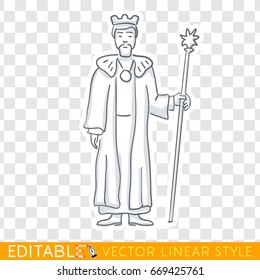 King icon. Editable line sketch. Stock vector. Historical illustration.