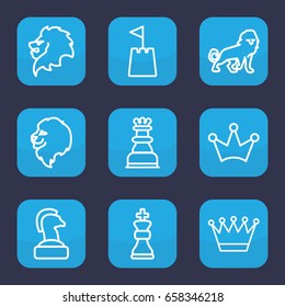 King icon. set of 9 outline king icons such as lion, crown, crown, chess king, castle tower