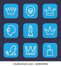 King icon. set of 9 outline king icons such as lion, crown, crown, castle tower