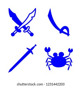 king icon set about crab, swords and sword vector set