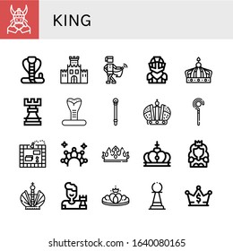 king icon set. Collection of Viking, Cobra, Fortification, Medieval, Knight, Crown, Rook, Sceptre, Board game, Princess, Chess, Pawn icons