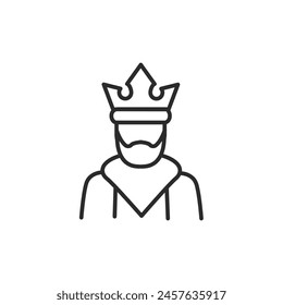 King icon. A simple vector representation of a monarch, complete with a crown to symbolize power and royal status. Ideal for historical content, cultural discussions. Vector illustration