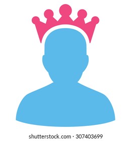 King icon. Vector style is flat bicolor symbols, pink and blue colors, rounded angles, white background.