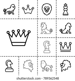 King icons. set of 13 editable outline king icons such as lion, crown, crown, chess horse