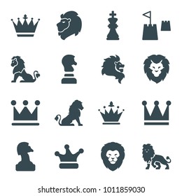 King icons. set of 16 editable filled king icons such as lion, crown, crown, chess horse, chess king