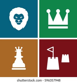 king icons set. Set of 4 king filled icons such as lion, Crown, chess king