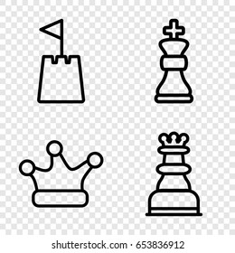 King icons set. set of 4 king outline icons such as crown, chess king
