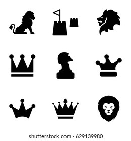 King icons set. set of 9 king filled icons such as lion, crown, Crown, castle tower