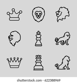 King icons set. set of 9 king outline icons such as lion, crown