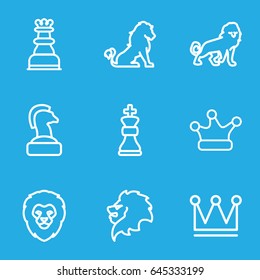 King icons set. set of 9 king outline icons such as lion, crown, crown, chess king