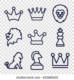 King icons set. set of 9 king outline icons such as lion, crown, crown, chess king