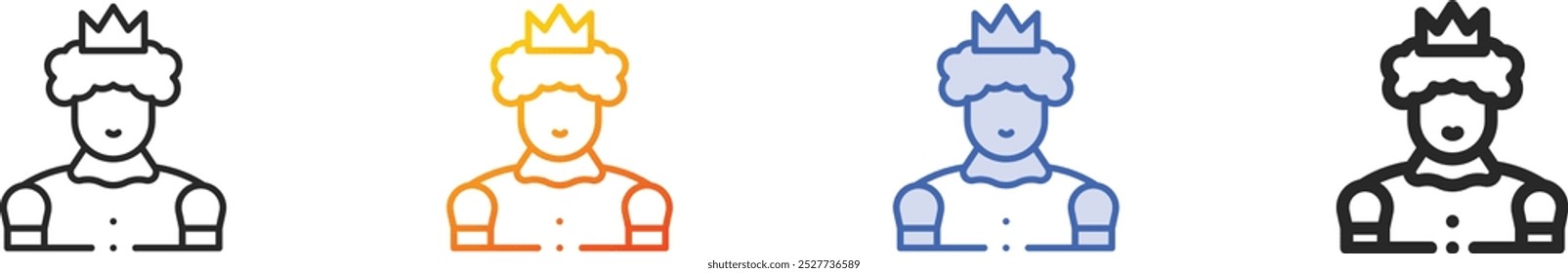 king icon.Thin Linear, gradiente, traçado azul e negrito Design isolado no fundo branco