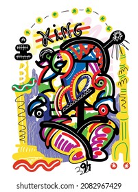 King Illustration, Neoexpressionismus Art Malerei.
Malerei des Königs, späte modernistische Kunst.