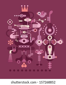 The King - isolated vector illustration on violet background. Abstract composition.