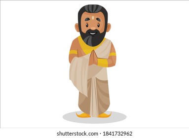 Ilustración de dibujos animados. El rey Janaka con las manos. Aislado sobre un fondo blanco.