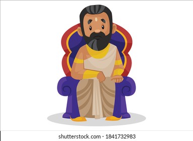 King Janaka is sitting on the throne. Vector cartoon illustration. Isolated on a white background.