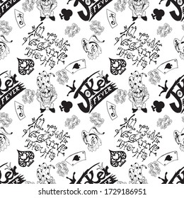 king joker and Queen of the clown with isolate pattern of objects seamless background color black and white tone