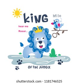 king of jungle funny animal cartoon,vector illustration