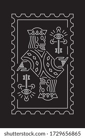 King of the keys white on black background line art vector design, symbol and element. Back to 80-90s style, modern trend design style. Bright signboard, night advertising. Vector illustration.