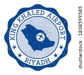King Khaled Airport Riyadh stamp. Airport of Riyadh round logo with location on Saudi Arabia map marked by airplane. Vector illustration.