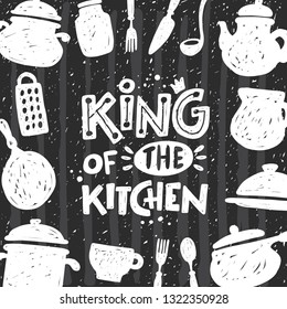 Rey de la cocina. Frase con letras a mano. Ilustración vectorial. Puede ser utilizado para las insignias, etiquetas, logotipo, panadería, festival de la calle, mercado de agricultores, feria del país, tienda, estudio de la comida