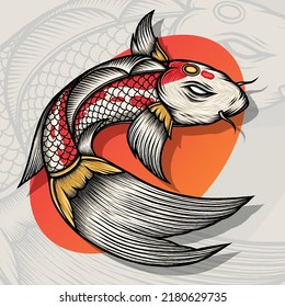King Koi Fish Illustration. Premium vector