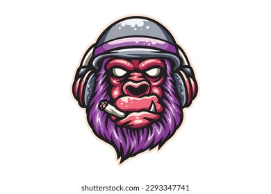 king Kong gorilla mascot logo cartoon illustration vector