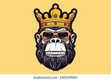 King Kong Monkey Strong ape with Crown on his Head Mascot Logo Vector Sublimation Design	
