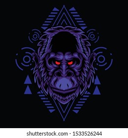 king kong with scared geometry background
