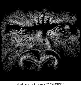 Dibujo artístico del garabato del rey kong sobre fondo negro