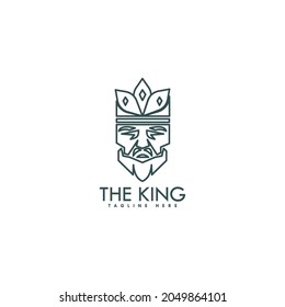  The king with leaf concept crown line art logo icon design template.
