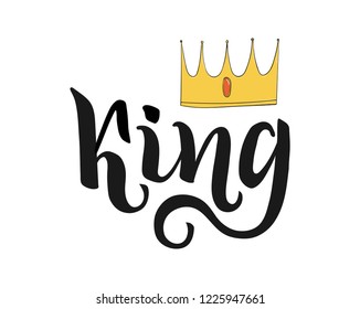 King lettering hand drawing. Written word and illustration crown
