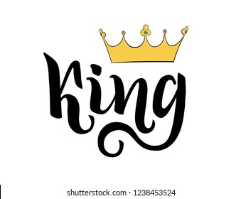 King lettering hand drawing. Written word and illustration crown