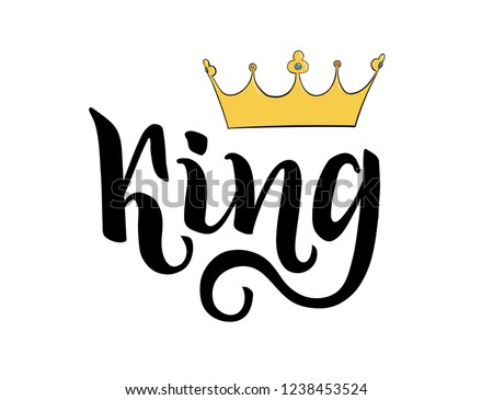 King lettering hand drawing. Written word and illustration crown