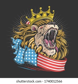 king lion of america with usa flag artwork vector