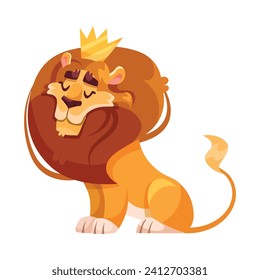 King Lion with Crown as Fairytale Character Vector Illustration