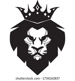 king of lion with crown simple sign design for tattoo or logo vector with background