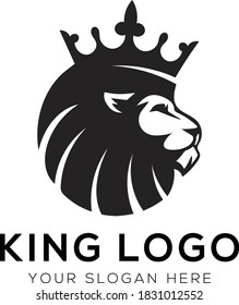 king lion with crown vector logo design