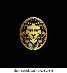King lion head circle logo design vector image. Lion head emblem animal logo icon template in circular shape