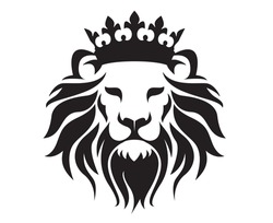 King Lion Head With Crown And Logo Icon. Vector Illustration.