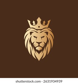 King Lion Head with Crown logo vector illustration