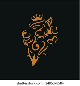 King Lion head logo design with gold color isolated black background for business logo design related