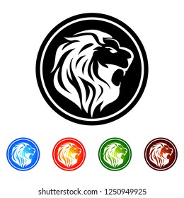 King Lion Head Logo Template, Lion Strong and Gallant Face with Bushy Hair, Logo  Royal Premium Elegant Design, Brand Identity, Icon, Badge, Sticker Emblem with Circle