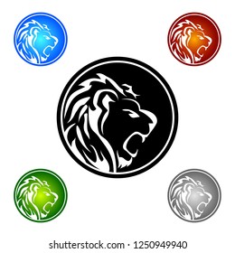 King Lion Head Logo Template, Lion Strong and Gallant Face with Bushy Hair, Logo  Royal Premium Elegant Design, Brand Identity, Icon, Badge, Sticker Emblem with Circle