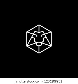 King Lion Head Logo Template, Abstract geometric line art, Vector illustration.
