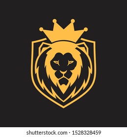 King Lion Head Logo Template  Strong Glare Lion Face. Elegant Design Badge  Sticker  Icon  Emblem  Brand Identity with Shield Defense Frame