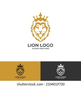 King Lion Head Logo Template, Lion Strong Logo Golden Royal Premium Elegant Design